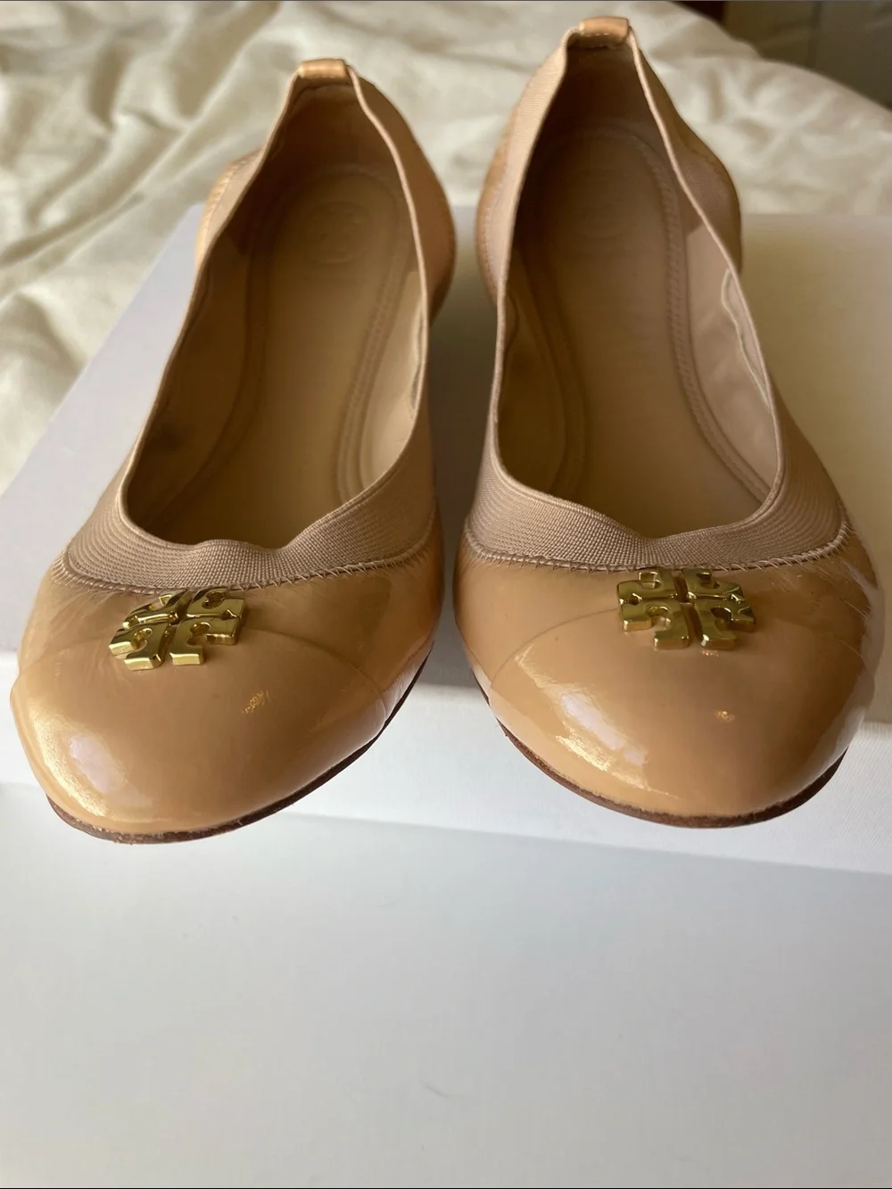 Tory Burch Nude Patent Leather Logo Ballet Flats